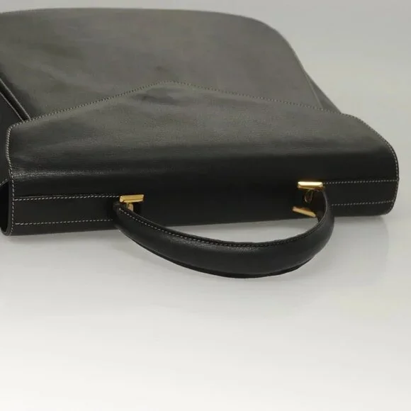 Salvatore Ferragamo Hand Bag Leather Black Gold Auth